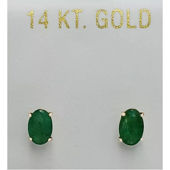 Genuine 1.34 Cts Emerald Stud Earrings 14k Gold